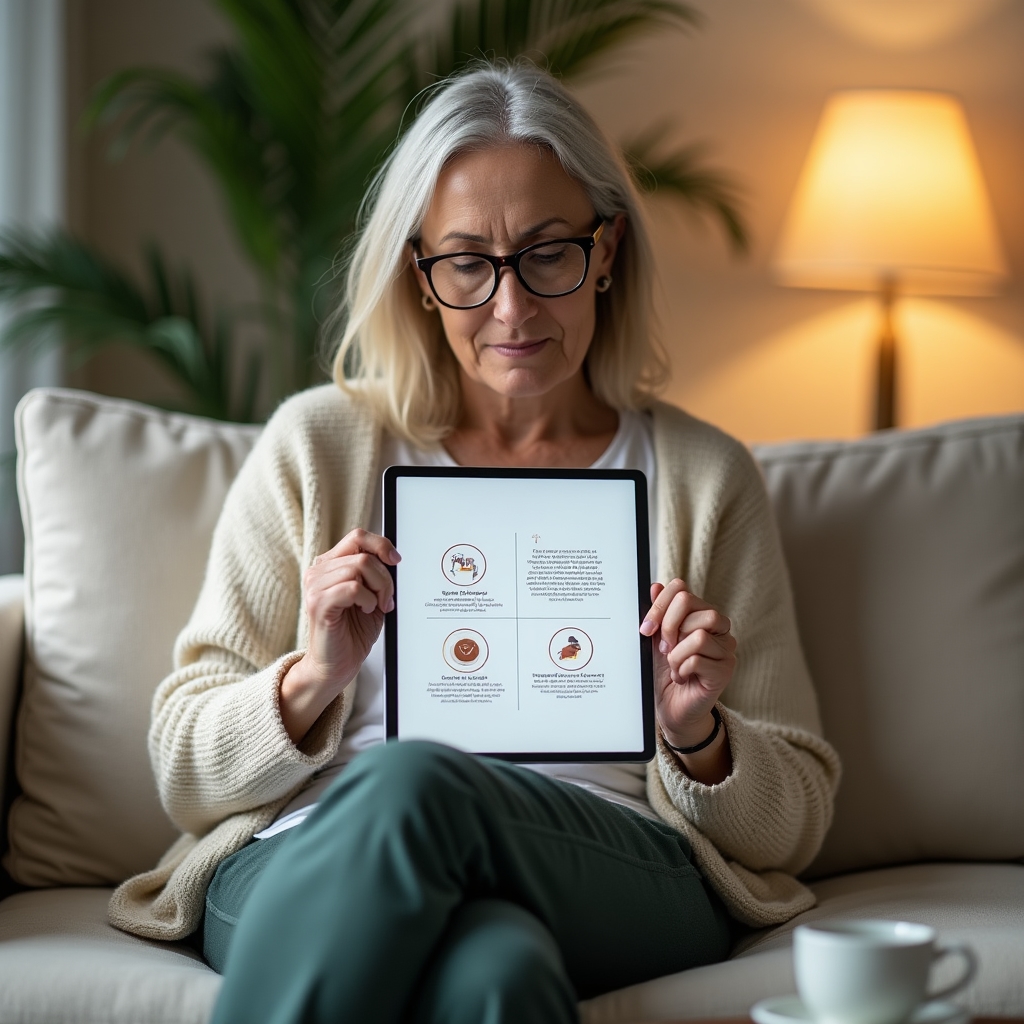 Person betrachtet entspannt eine einfache Übersicht zum Thema Sabbatical auf einem Tablet