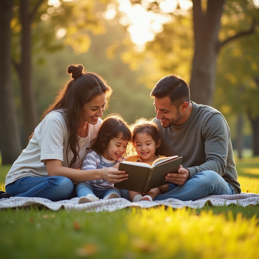 Familie verbringt gemeinsame Zeit während einer beruflichen Auszeit im Freien