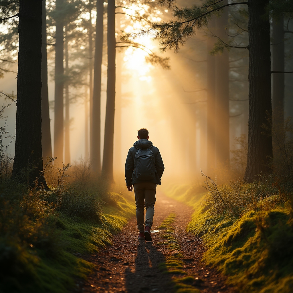 Person wandert entspannt durch eine Landschaft während einer beruflichen Auszeit