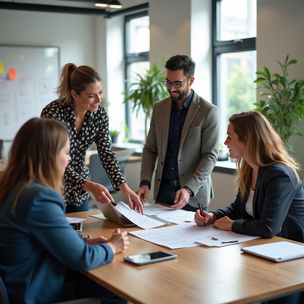 Team bespricht die Übergabe von Aufgaben vor einer geplanten Auszeit im Büro
